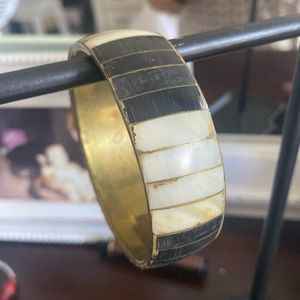 Black Shell and Abelone Bracelet. Gold plated 3” around , 1” thick